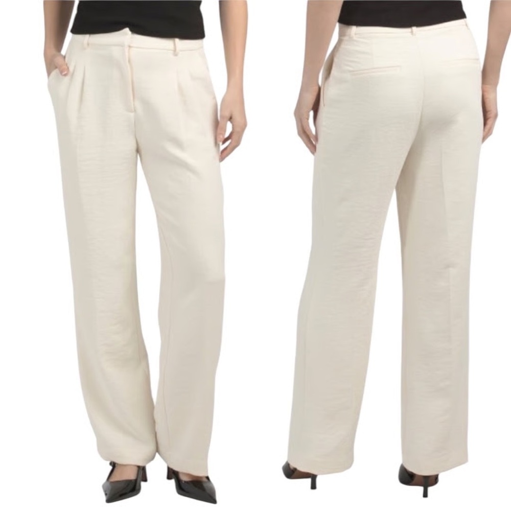 Christian Lacroix Cream Pleated Front Wide Leg Womens Trousers size 8